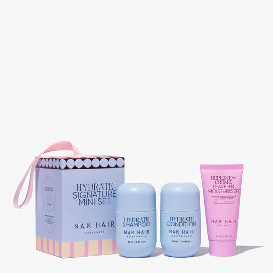 Nak Holiday Hydrate Travel Trio | Shampoo + Conditioner + Treatment | Hydrating Travel Set For Dry Hair