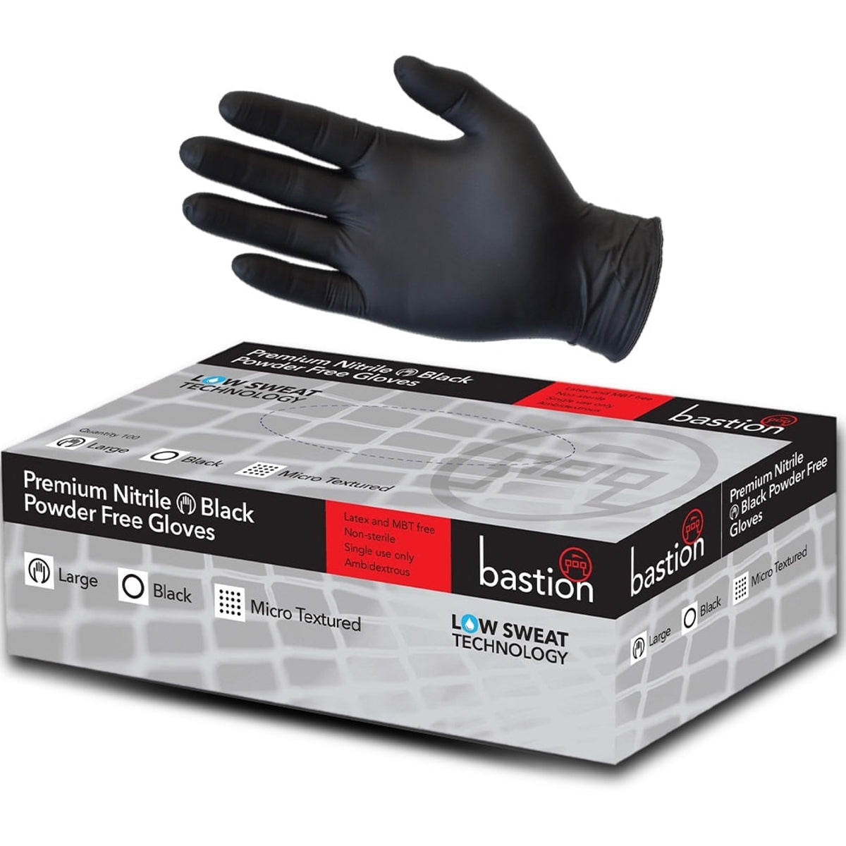 BASTION GLOVES NITRILE LARGE BLACK P-FREE 100PK