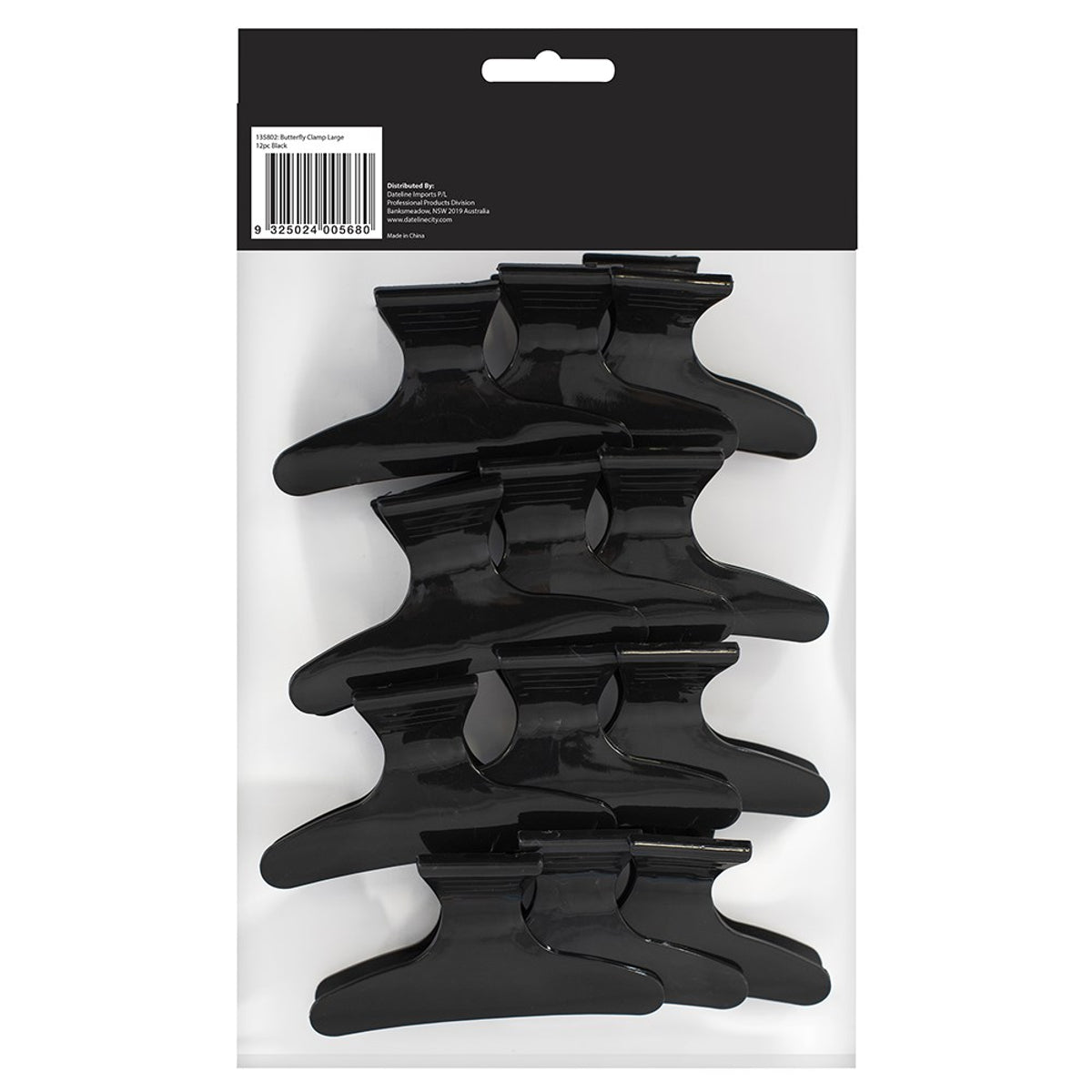 BUTTERFLY CLIP LARGE BLACK GC069 12PKT