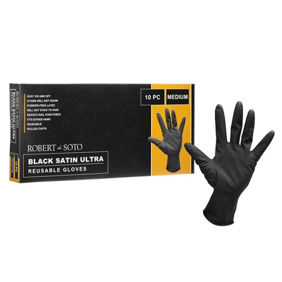 DESOTO GLOVES SATIN MEDIUM BLACK REUSABLE 10PK
