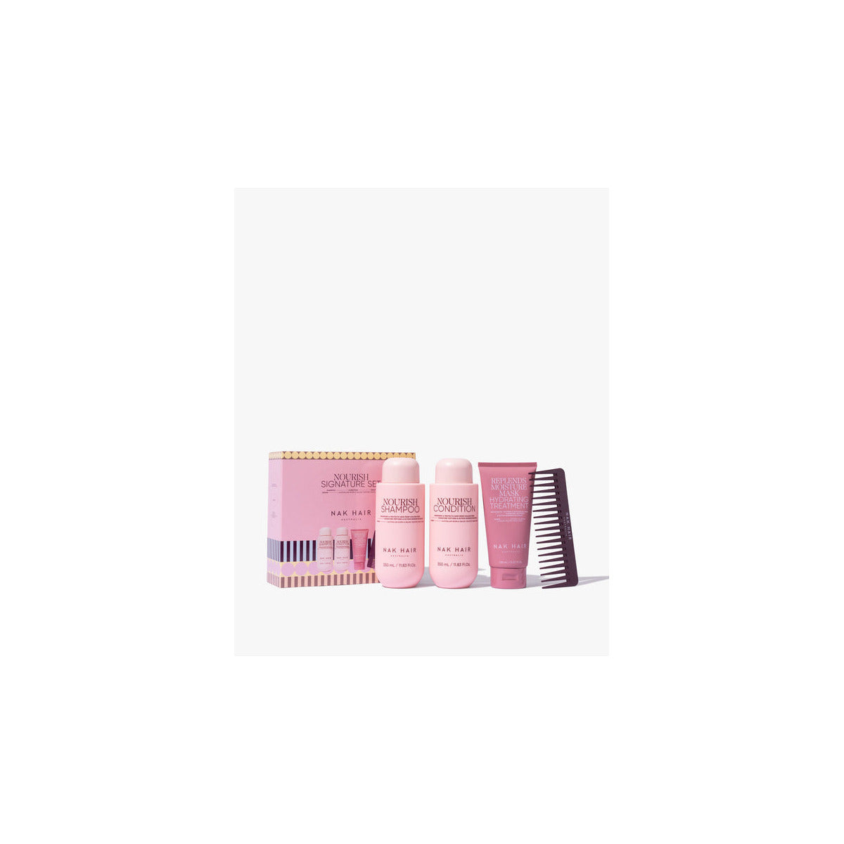 Nak Holiday Nourish Trio With Gift | Nourish Shampoo 350Ml + Conditioner 350Ml + Replends Moisture Mask 150Ml | Hydrating Hair Care Set For Dry & Damaged Hair | Full-Size Signature Pack