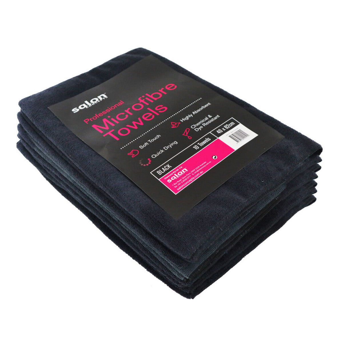 Towels Microfibre Black HBP 10 Pack